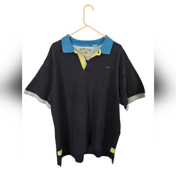 Orvis Men’s Short Sleeve Polo Shirt Navy Blue Size L Heavy 100% Cotton - Picture 1 of 5